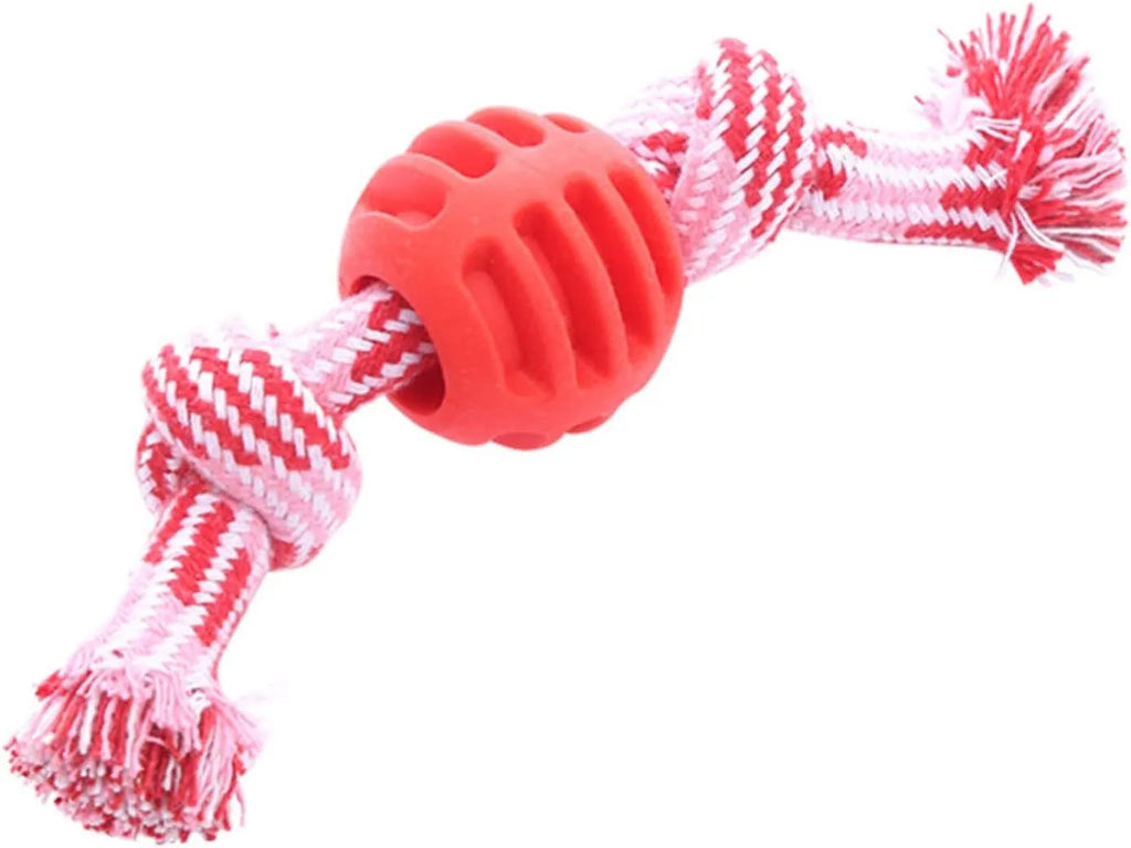 Blue molar-shaped dog chew toy with integrated rope elements for dental cleaning