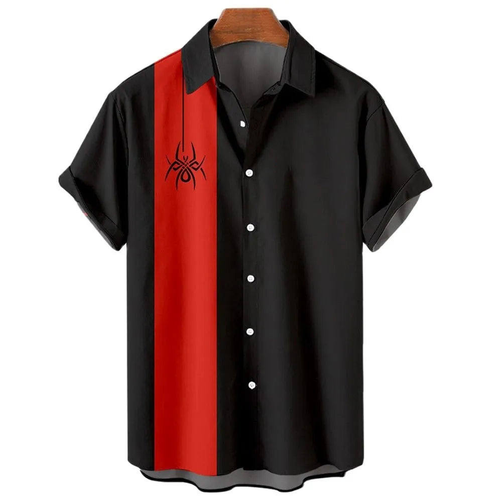 Men's striped Hawaiian shirt with button front and short sleeves in various colours