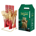 24 piece gold stainless steel cutlery set with knives forks spoons tea spoons and storage rack
