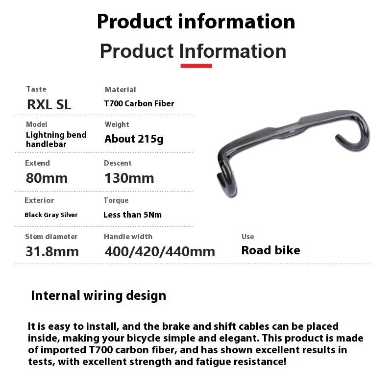 Non-standard carbon fibre drop bar for road bicycle, black grey silver UD finish, available in 400mm 420mm 440mm