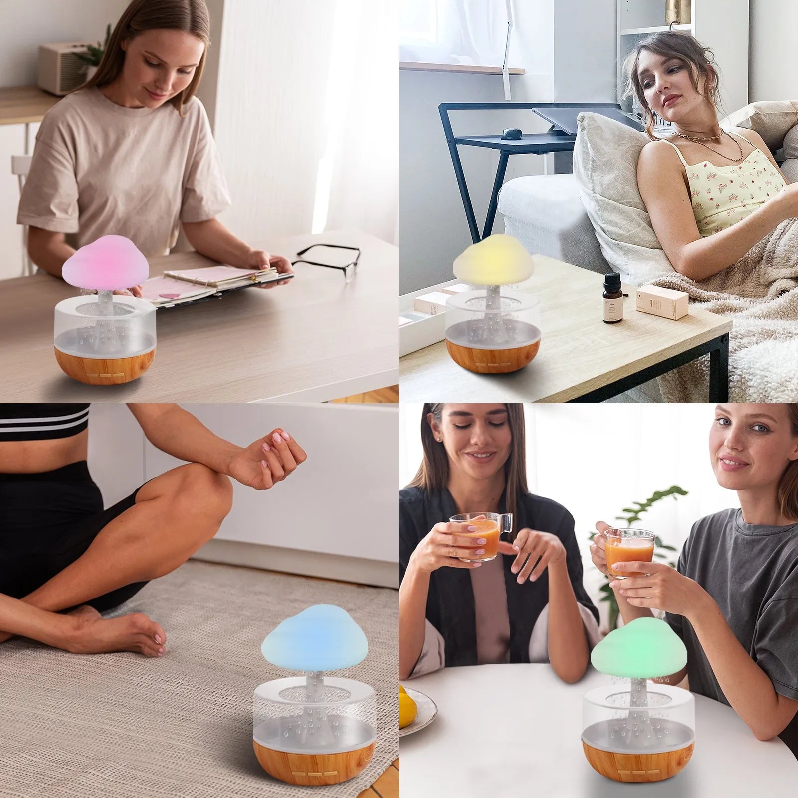 White Raining Cloud humidifier with 7-colour night light and 400ml water tank on a table