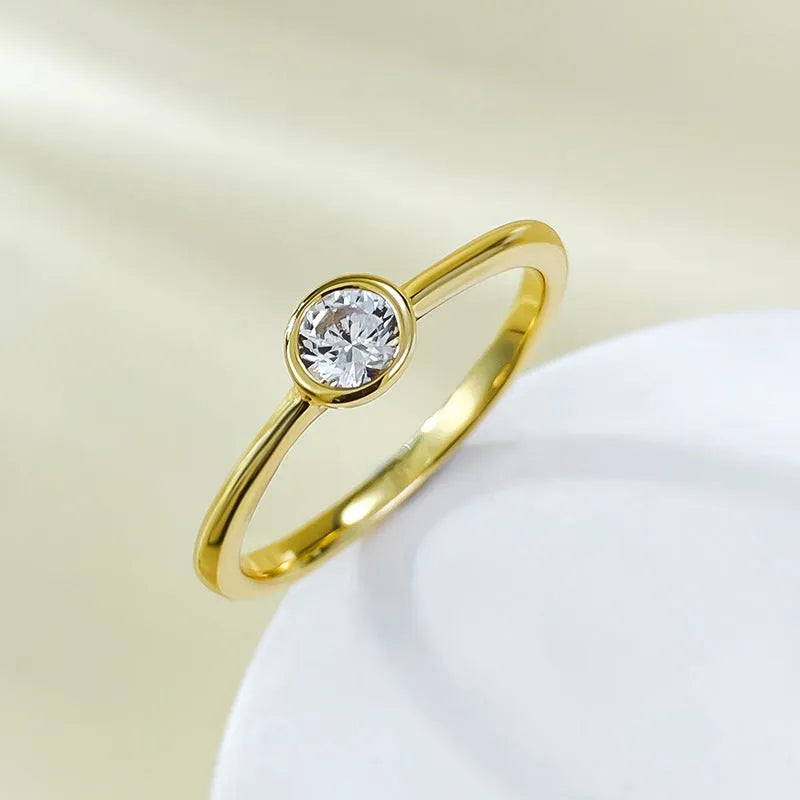 Silver crown ring with electroplated gold or platinum finish, Korean minimalist style with line patterns