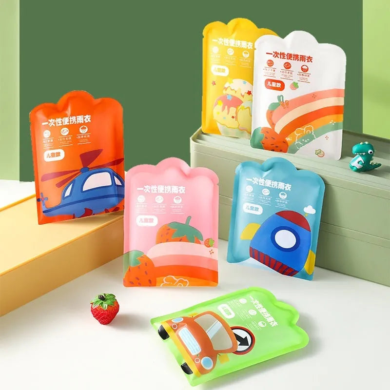Disposable children's card raincoat in blue, compact 13x9cm packed size, bagged
