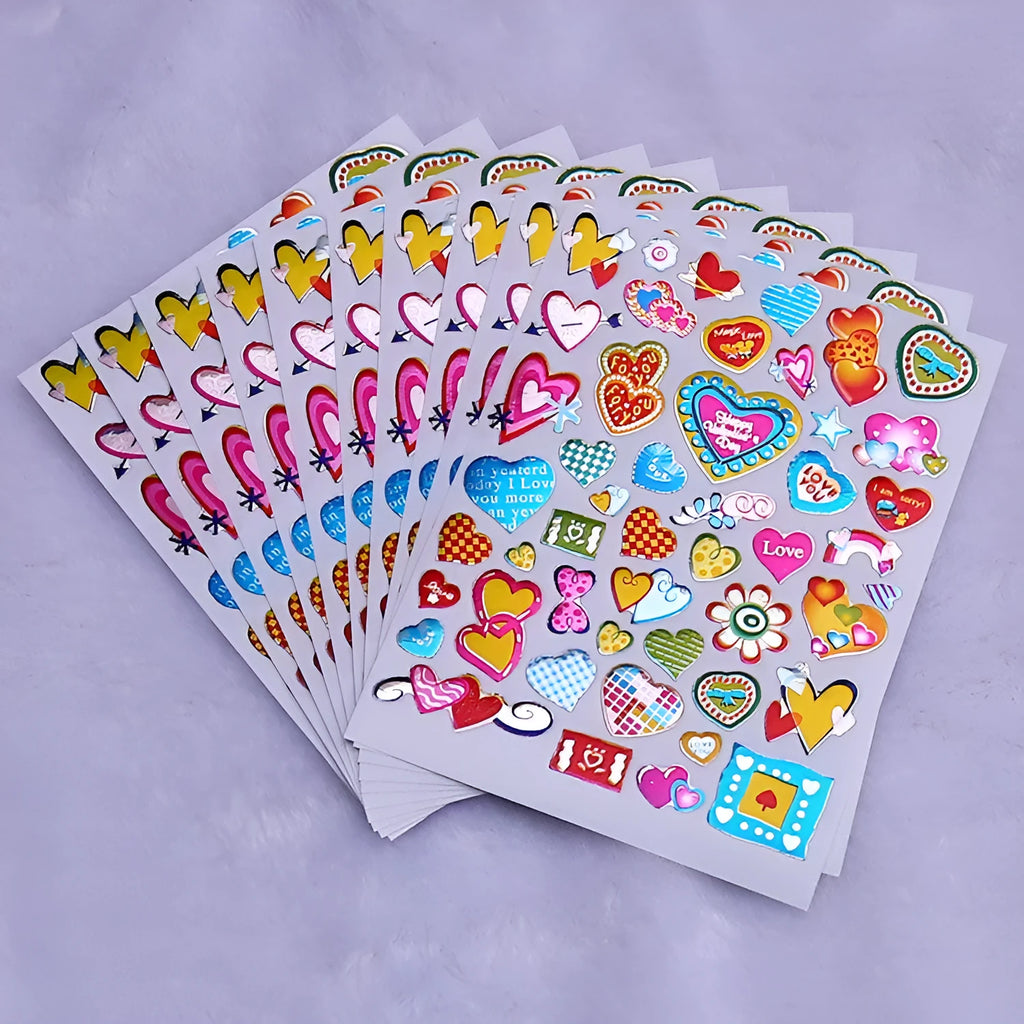 100 heart reward stickers with waterproof gilded laser finish on a white background