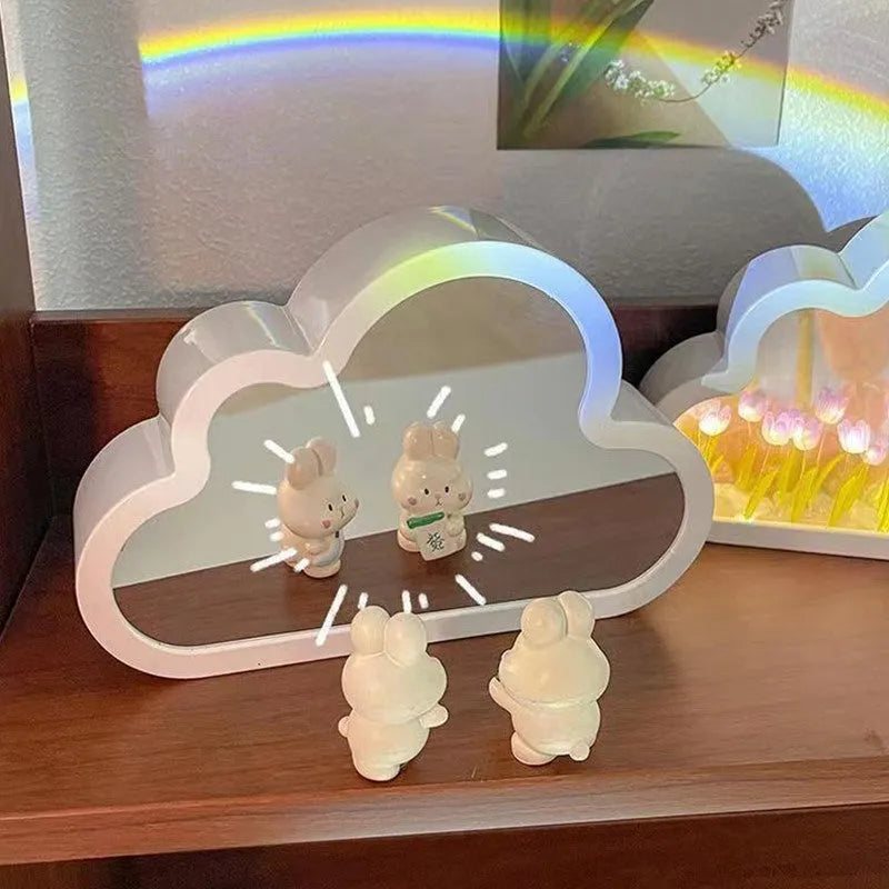 DIY tulip night lamp with cloud tulips, decorative mirror, and photo frame in pink LED mode