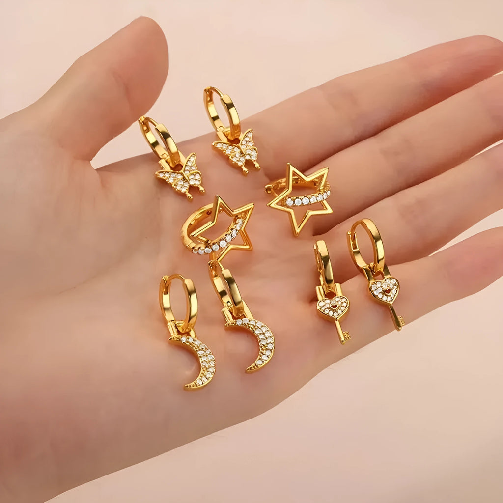 Women's copper geometric butterfly earrings with diamond treatment in multiple colour options
