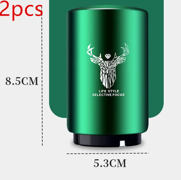 Automatic stainless steel beer bottle opener with magnetic cap catch on a table