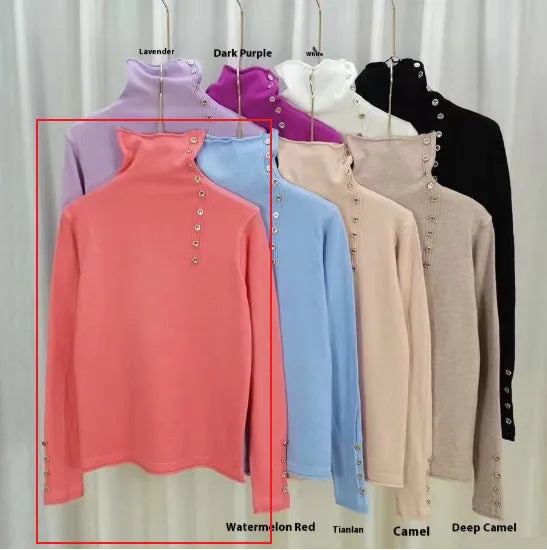 Women's core-spun yarn knit shirt with a 3D pattern, shown in a selection of available colours.