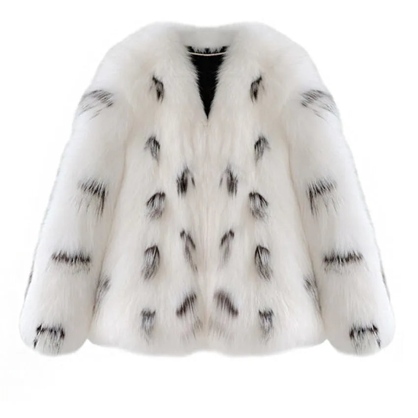 Women's black and white artificial fur coat with Korean-style slim fit and short length
