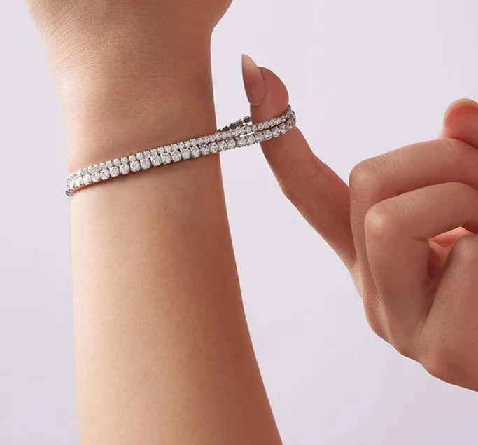 S925 sterling silver full diamond bracelet, electroplated, chain thickness 2mm or 3mm, length 16CM or 18CM, women's geometric design