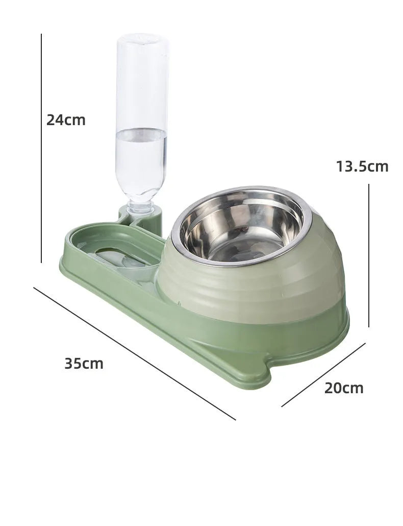 Automatic pet water bowl set with elevated food dish for cats and small dogs