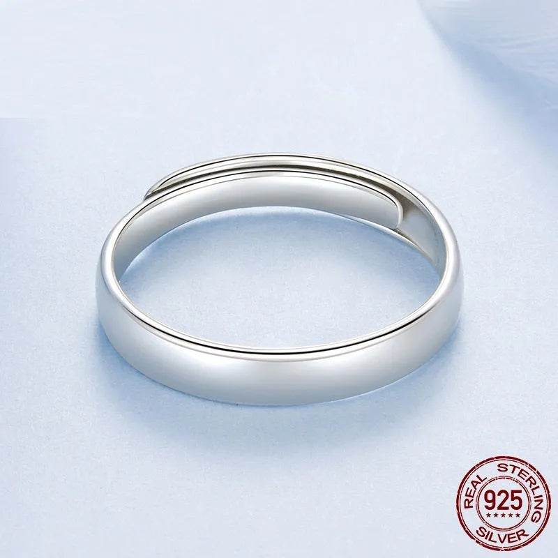 S925 sterling silver open ring with gloss finish for men and women, couple halo split ring design