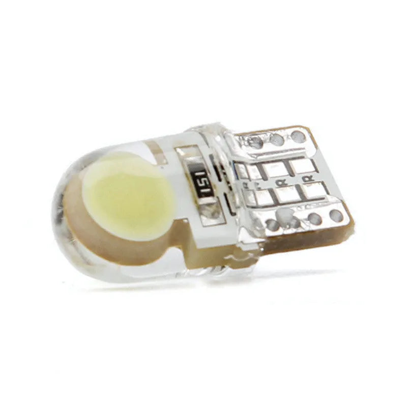 T10 COB LED bulb 21.5mm length 9.5mm diameter silicone body 12V DC automotive