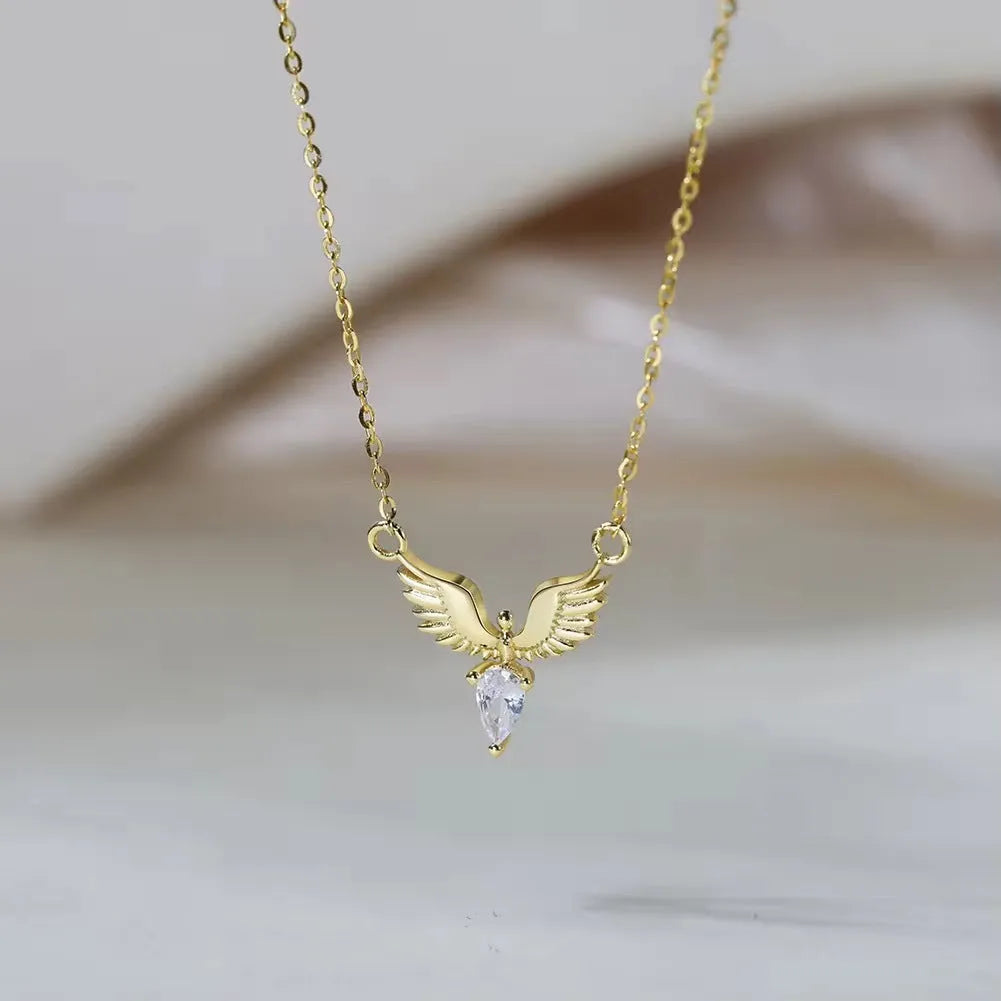 Silver eagle pendant necklace with adjustable O-ring chain in white gold or yellow gold finish