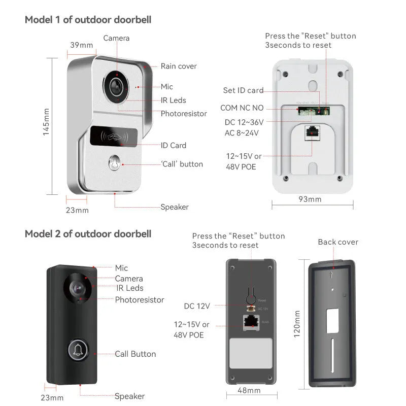 10-inch video intercom doorbell system with 1080P HD camera and indoor display unit