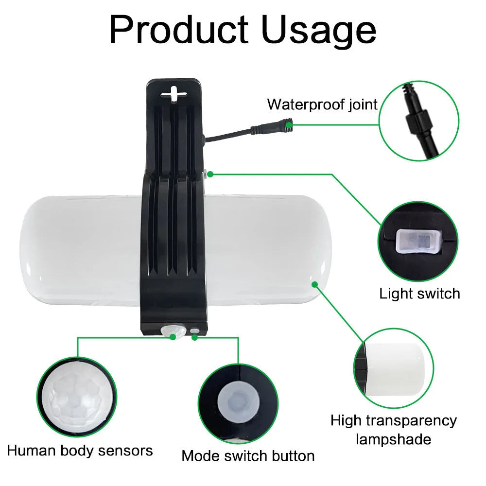 Black solar floodlight with three lighting modes, IP65 outdoor sensor light, 8W, measuring 21.2cm by 18.4cm by 13.8cm