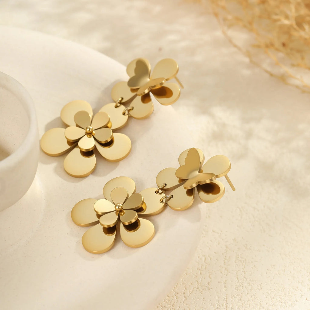 Gold flower butterfly geometric earrings for women with stainless steel construction