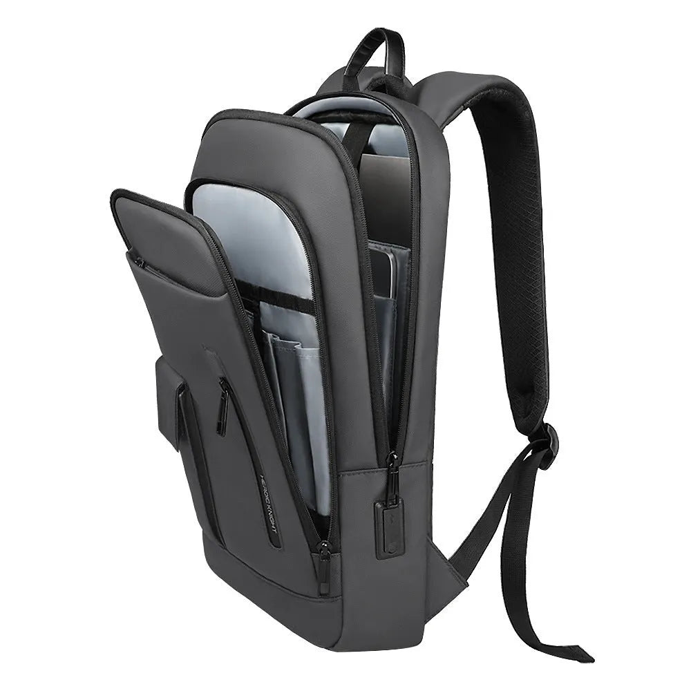 Men's lightweight Oxford cloth backpack in dark grey colour with visible sewing lines