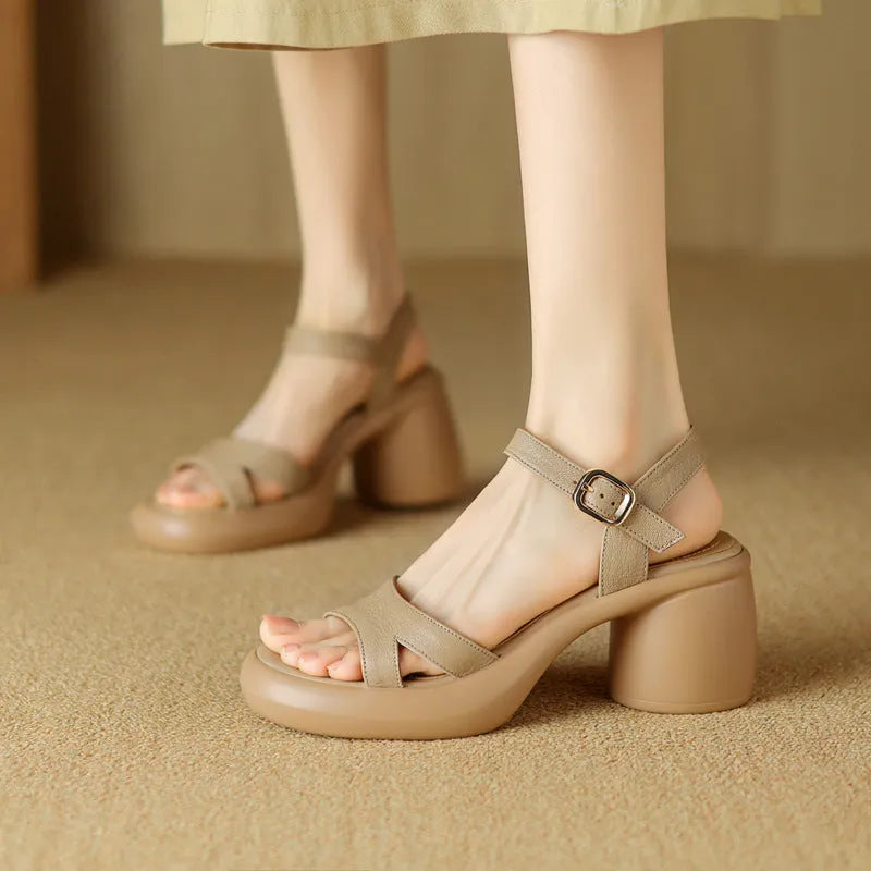 Women's open toe platform sandals in milk white with microfiber upper and rubber sole