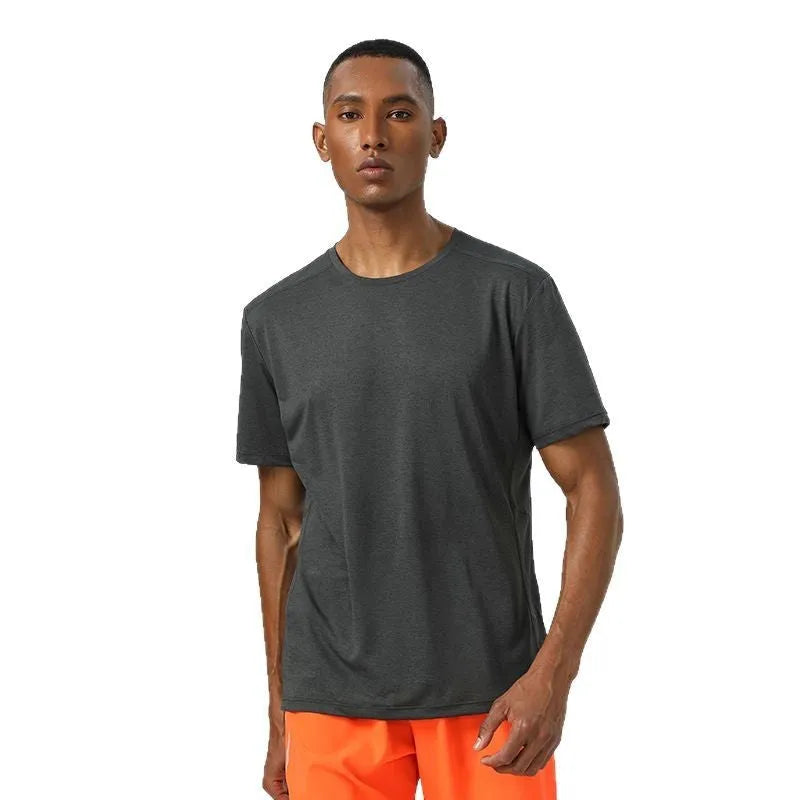 Summer lightweight breathable quick-dry short sleeve shirt in dark gray for men's sports and leisure