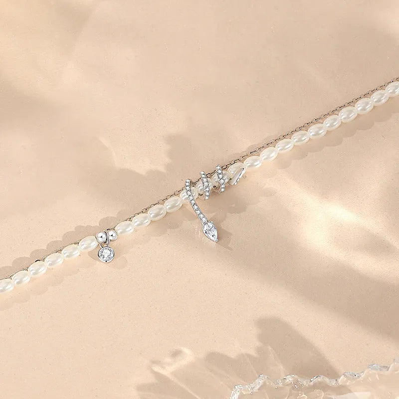 925 silver pearl snake zodiac bracelet in New Chinese style with electroplated gold or white gold finish
