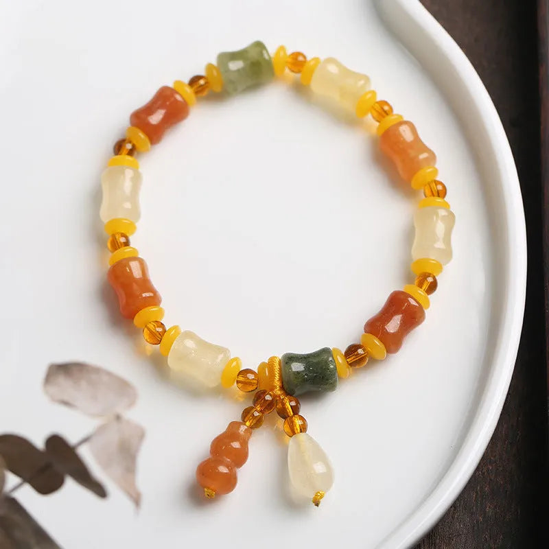 Natural Xinjiang Jinsi Jade small bone beads bracelet geometric auspicious pattern 10.5x8mm women's Chinese style