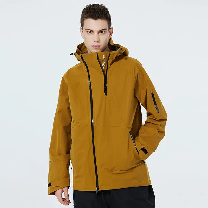 Unisex windproof waterproof ski suit in black colour with jacket and trousers