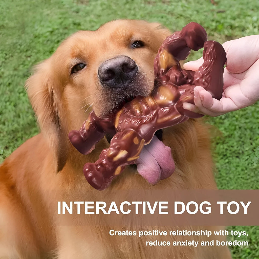 Scarlet red nylon dog chew toy with molar shape and beef flavour