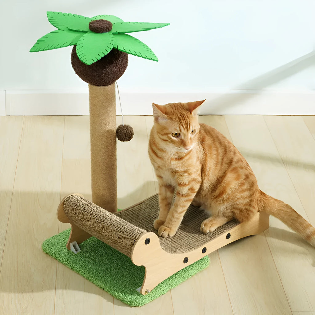 Wooden beach chair cat climbing frame with scratch board and hemp mat nest