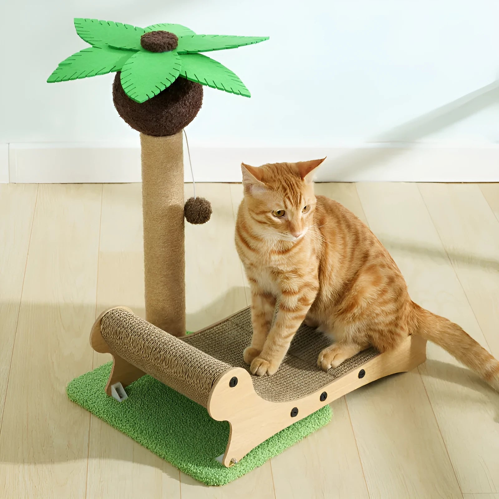 Wooden beach chair cat climbing frame with scratch board and hemp mat nest