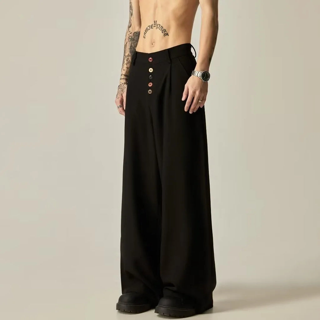 Men's solid colour vertical tube wide-leg casual trousers in black or brown with straight-leg design