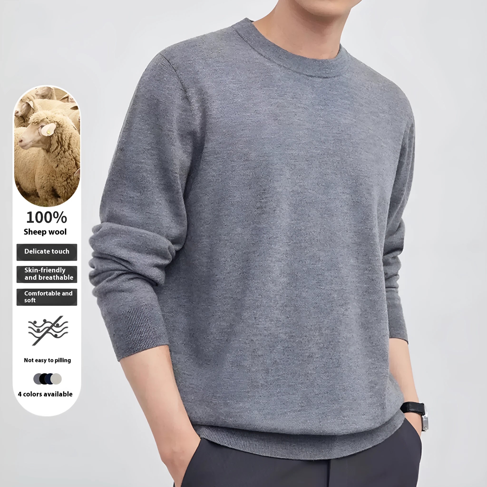 Men's wool pullover sweater in regular fit available in four colours for autumn winter daily wear