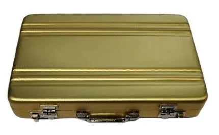 Aluminium alloy metal card holder in six colour options showing red, blue, black, silver, pink and gold variants