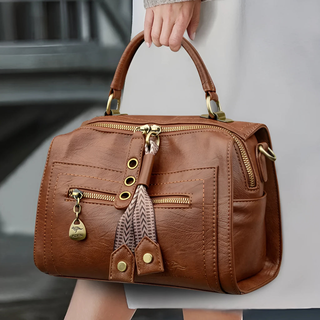 Retro soft PU one-shoulder crossbody bag with horizontal square shape and sandwich pocket in various colours