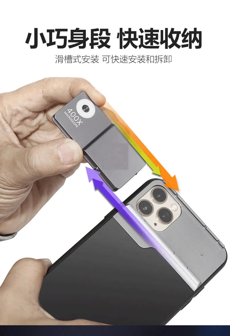 Black silver aluminium alloy TPU mobile phone microscope lens 400X HD for iPhone 12 Pro Max