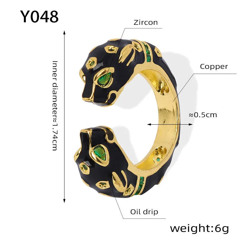 Black cheetah pattern open ring for women with geometric shape, size No. 7.