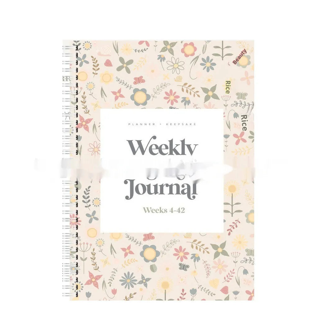 A5 pregnancy weekly diary notebook with dimensions 165mm by 240mm showing weekly format pages