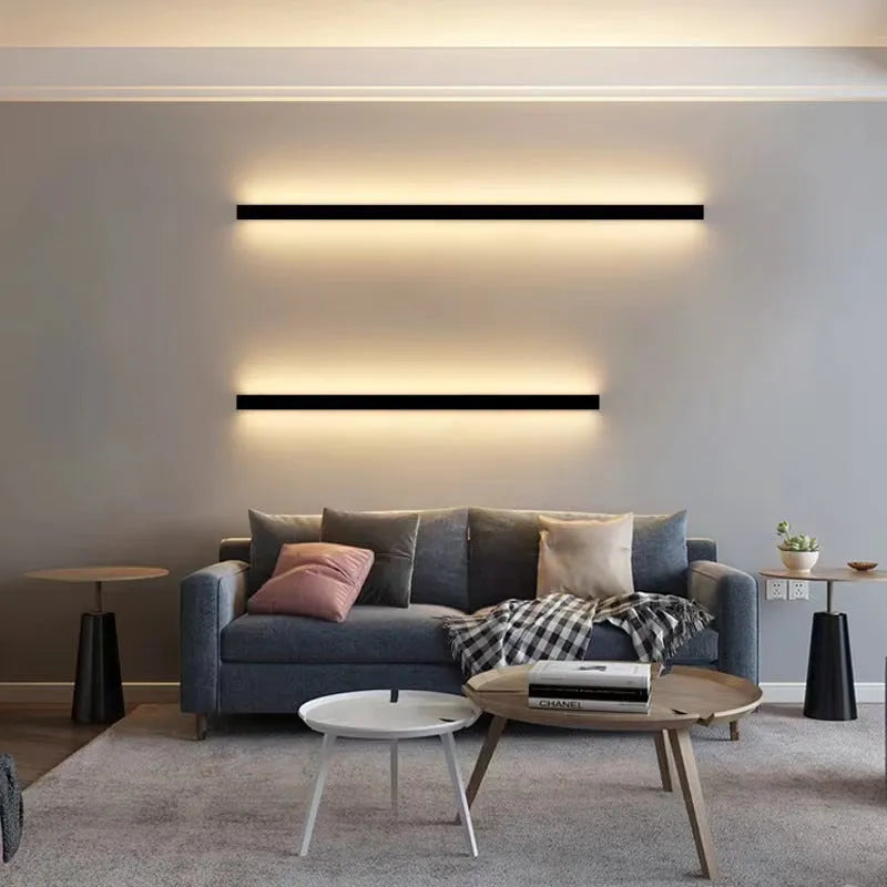 80cm long black aluminium LED strip wall lamp with a PC plastic shade and touch control.