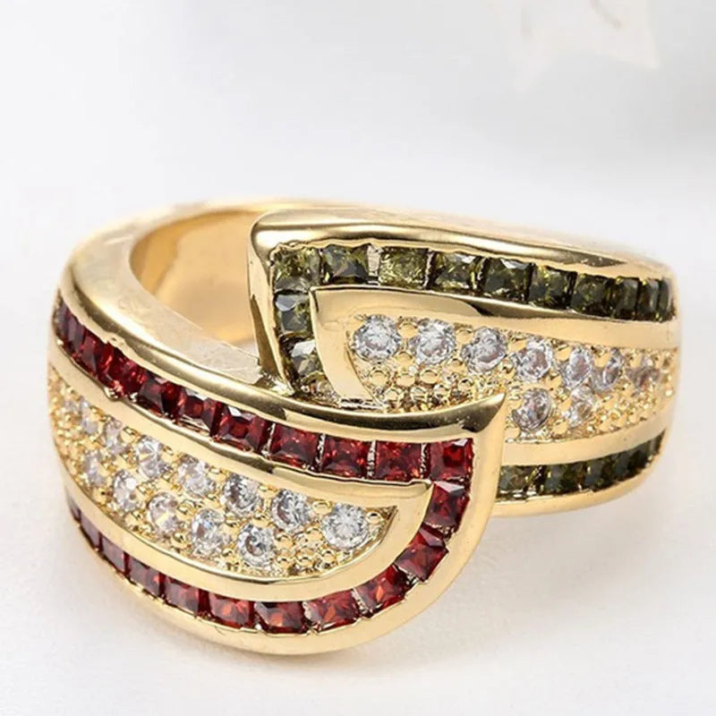 Women's gold-tone alloy ring with peridot-coloured stone, CR6313 finish, available in sizes No 6 to No 10