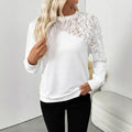 White floral print long sleeve pullover top with loose fit for European and American sizing