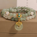 Women's aventurine double-layer crystal bracelet with peace buckle clasp in oil green jade colour
