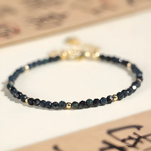 Blue tourmaline spacer bead bracelet with 3mm cut gemstones for women