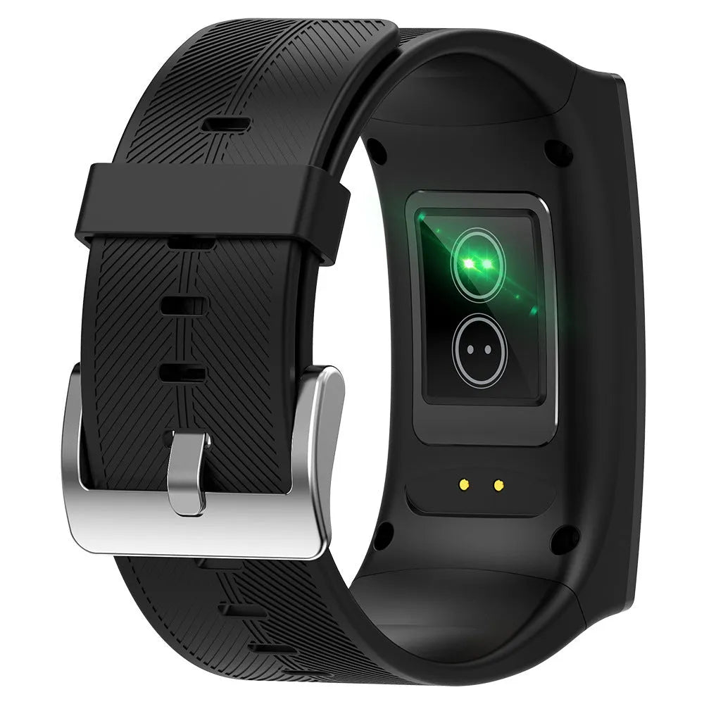 Bluetooth waterproof blood pressure sports watch with 1.91-inch screen and black silicone strap on wrist