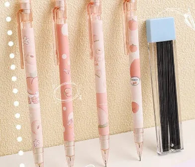 Peach automatic pencil press 0.5mm with 100 refills, plastic body, 15cm length
