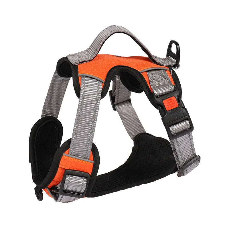Adjustable dog harness with chest strap and detachable hand holding rope in multiple colours