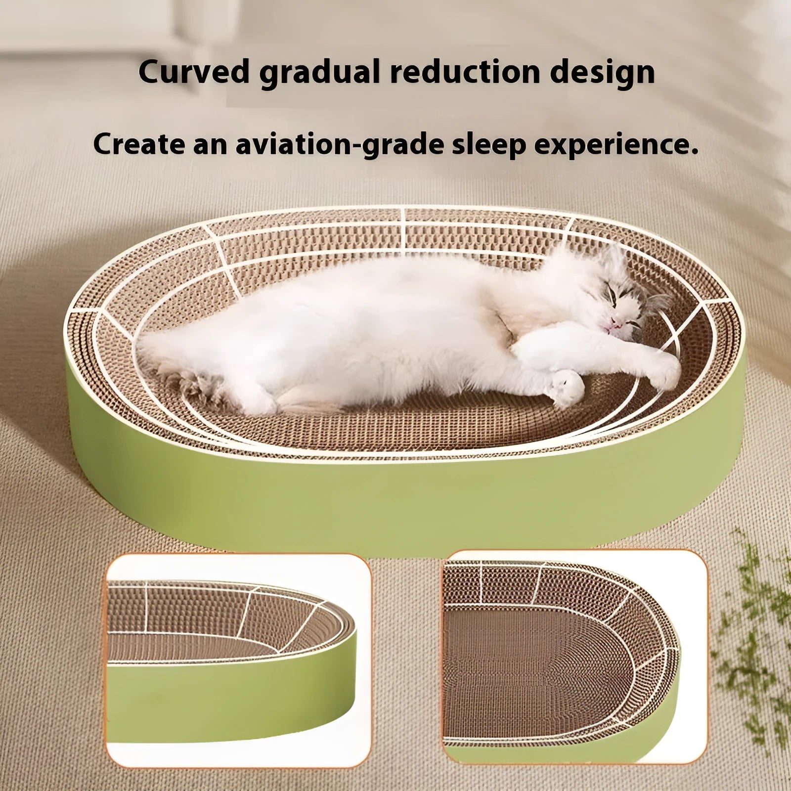 Oval 55cm corrugated paper cat scratch board in green and purple simple style cat nest