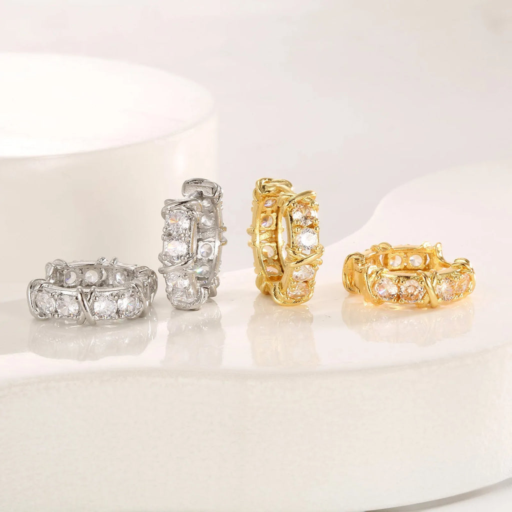 Geometric hexagonal clover cross earrings with ellipse design in silver or gold electroplated finish