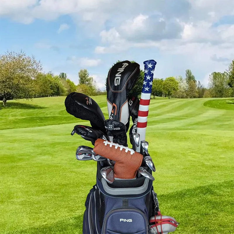 Black PU leather golf push rod sleeve and matching club head cover set for club protection
