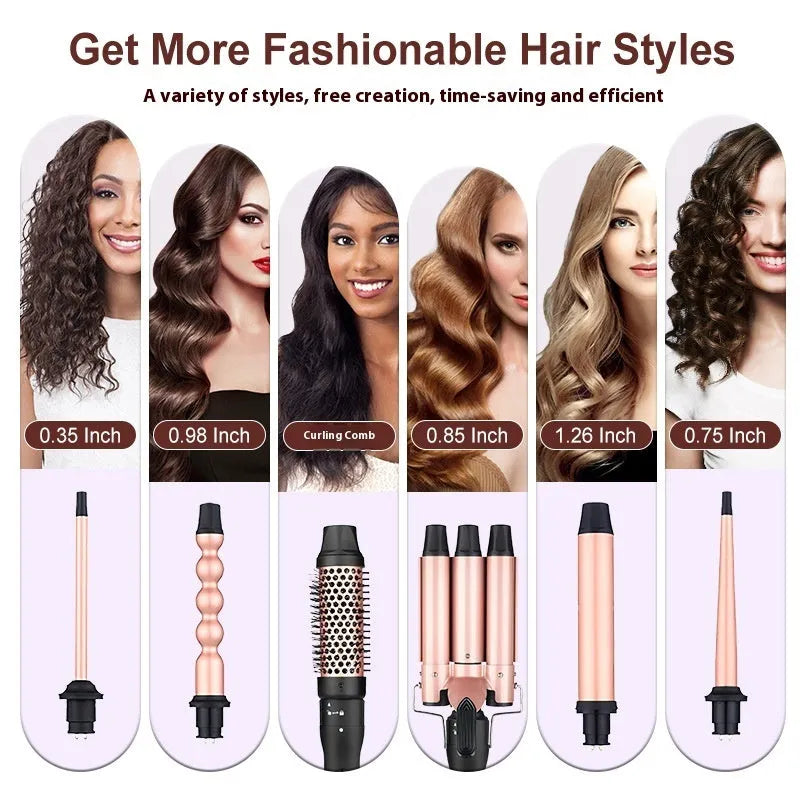 All-in-one three-tube water wave hair curler set with multiple voltage options and wired AC power supply