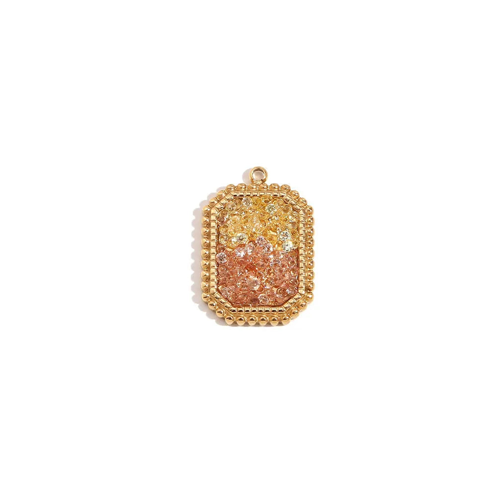18K gold mini pendant with micro inlay colourful crystals on stainless steel base, geometric shape
